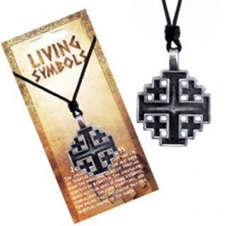 Šnúrkový náhrdelník - kovový prívesok, jeruzalemský kríž