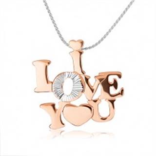 Strieborný náhrdelník 925 - lesklý nápis "I LOVE YOU" medenej farby