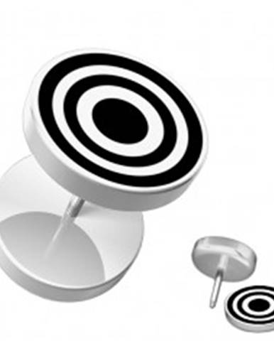Akrylový fake piercing do ucha bielej farby - sústredené kružnice - Hlavička: 10 mm