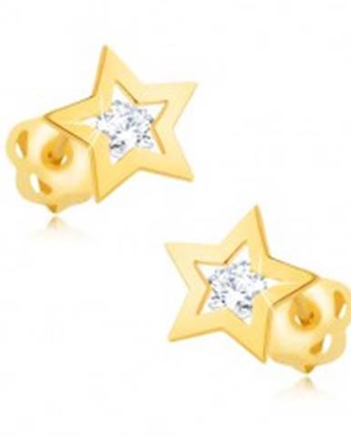 Briliantové náušnice zo žltého 14K zlata - obrys hviezdičky, číry diamant
