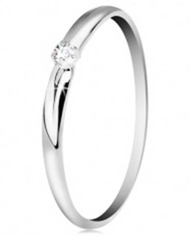 Briliantový prsteň v bielom 14K zlate - tenké zárezy na ramenách, číry diamant - Veľkosť: 49 mm