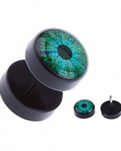 Čierny akrylový fake plug do ucha - modrozelené oko