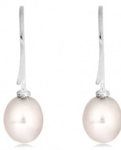 Náušnice z bieleho 14K zlata - biela oválna perla na háčiku