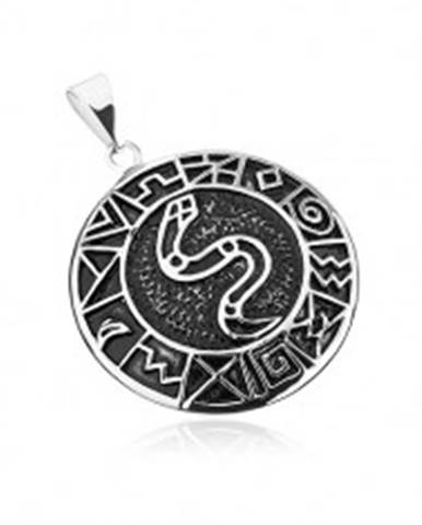 Prívesok z chirurgickej ocele, had v kruhu lemovaný starodávnymi symbolmi