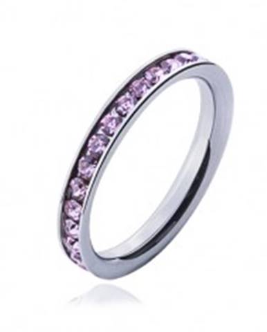 Prsteň s ružovými zirkónmi - oceľová obrúčka - Veľkosť: 49 mm