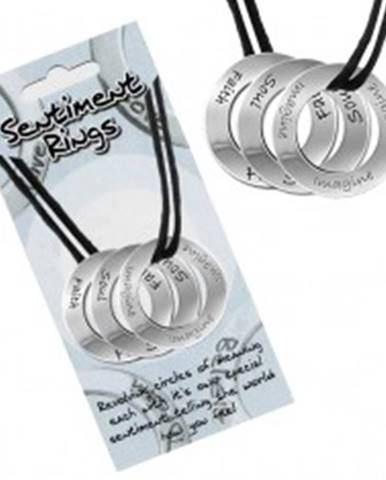 Šnúrkový náhrdelník - tri kruhové prívesky "Soul, Faith, Imagine"