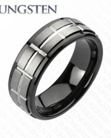 Tungstenový brúsený prsteň, čierne okraje - Veľkosť: 49 mm
