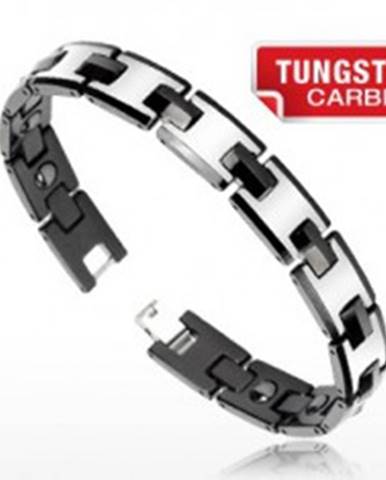 Tungstenový magnetický náramok - strieborná a čierna farba, lesklé články
