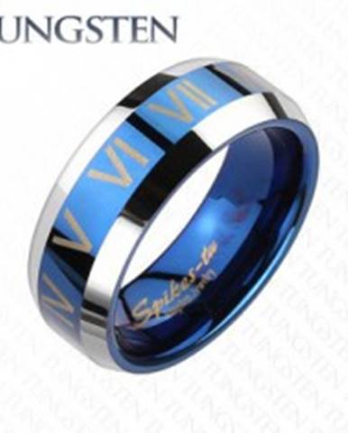 Tungstenový prsteň - modro striebornej farby, rímske čísla - Veľkosť: 49 mm