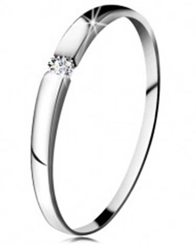Zásnubný prsteň z bieleho 14K zlata - zirkón čírej farby, jemne vypuklé ramená - Veľkosť: 47 mm