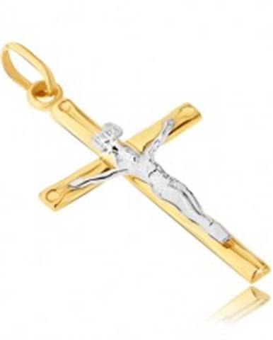 Zlatý prívesok 14K - dvojfarebná kombinácia Krista na kríži s priehlbinkami