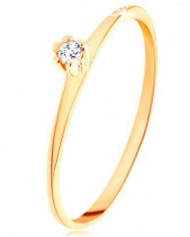 Prsteň v žltom 14K zlate - okrúhly číry diamant, tenké skosené ramená - Veľkosť: 49 mm