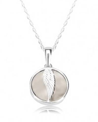 Strieborný náhrdelník 925 - anjelské krídlo, lesklý kruh, mramorová glazúra krémovej farby