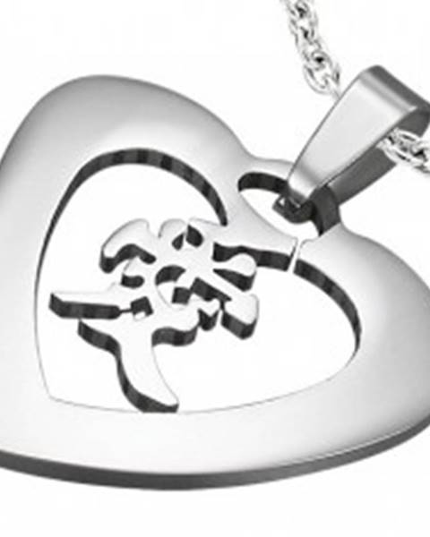 Oceľový prívesok striebornej farby - srdce s čínskym znakom "láska"