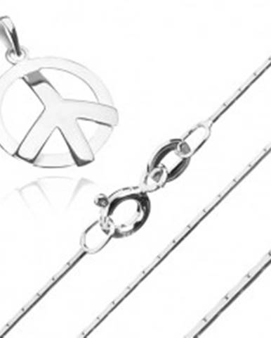 Strieborný 925 náhrdelník - hranatá retiazka a symbol mieru