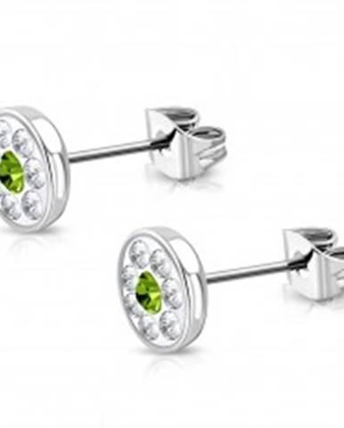 Náušnice z chirurgickej ocele - okrúhly kvietok so Swarovski® elementmi, zelený zirkón