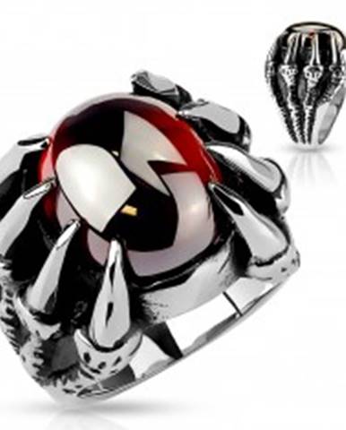 Mohutný prsteň z ocele 316L, oválny tmavočervený zirkón v pazúroch - Veľkosť: 60 mm