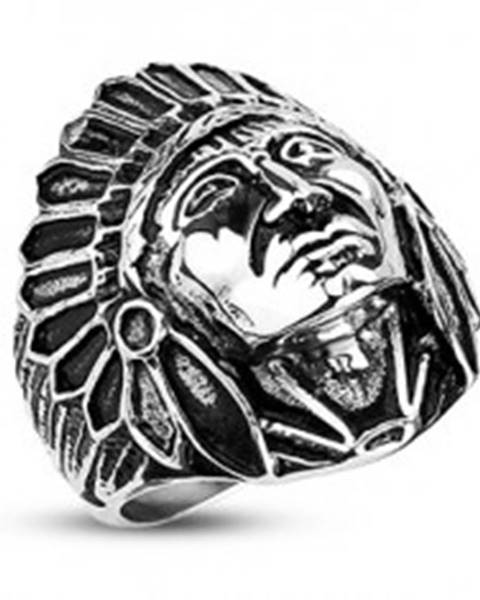 Oceľový prsteň- indián Apač, čierna patina - Veľkosť: 59 mm