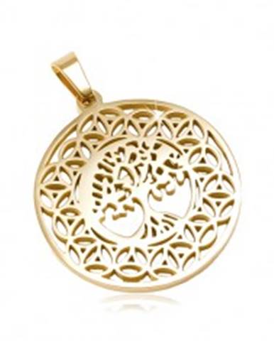 Okrúhly prívesok z ocele 316L zlatej farby, strom života, ornamenty
