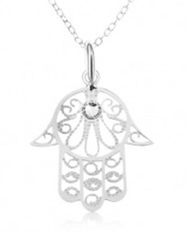 Strieborný 925 náhrdelník - retiazka z oválnych očiek, ruka Fatimy, číry zirkón