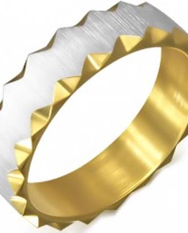 Oceľový prsteň zlatej farby so saténovým pásom, trojuholníkové výrezy - Veľkosť: 51 mm