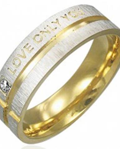 Prsteň z chirurgickej ocele - striebornej farby s pásmi zlatej farby, vyznanie lásky - Veľkosť: 49 mm