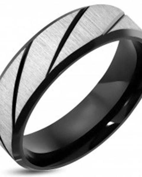 Prsteň z ocele 316L s brúseným povrchom, čierne diagonálne pásy, 7 mm - Veľkosť: 52 mm