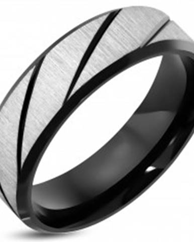 Prsteň z ocele 316L s brúseným povrchom, čierne diagonálne pásy, 7 mm - Veľkosť: 52 mm