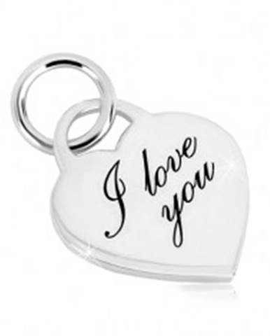 Strieborný 925 prívesok - srdcový zámok, jemne gravírovaný nápis "I love you"