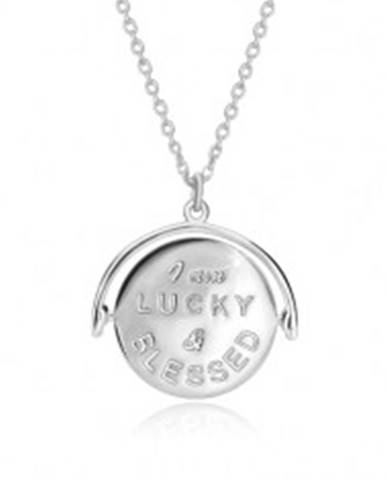 Strieborný náhrdelník 925, otáčací prívesok s nápisom "I am LUCKY & BLESSED to HAVE U"