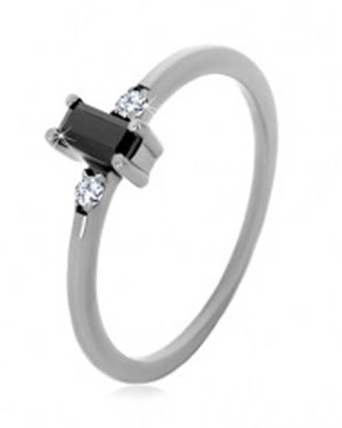 Strieborný 925 prsteň - obdĺžnikový zirkón čiernej farby, číre okrúhle zirkóny - Veľkosť: 49 mm
