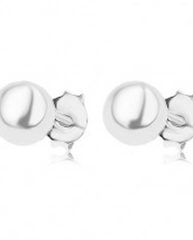 Puzetové náušnice zo striebra 925, guľatá perla bielej farby, 6 mm