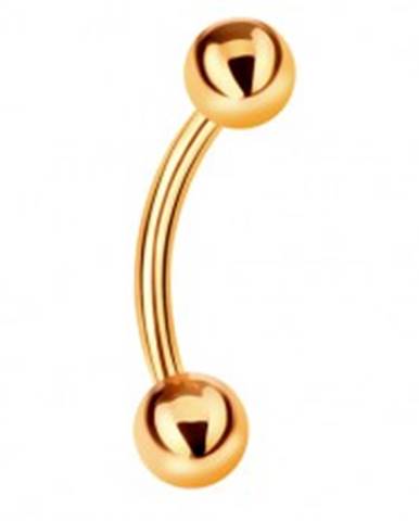 Zlatý piercing 585 - dve lesklé hladké guličky, zahnutá činka, 10 mm