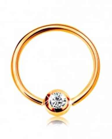 Zlatý 14K piercing - lesklý krúžok a gulička so vsadeným zirkónom čírej farby, 8 mm