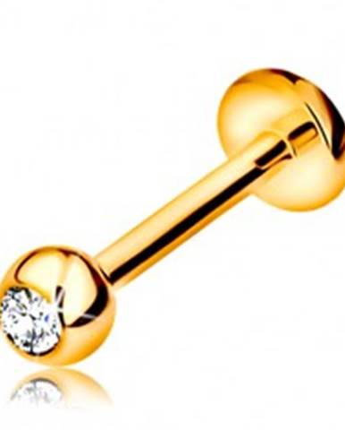 Diamantový zlatý 585 piercing do pery a brady - gulička s briliantom, 8 mm