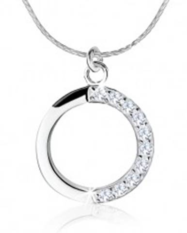 Strieborný náhrdelník 925, obrys kruhu, číre zirkóny na jednej polovici