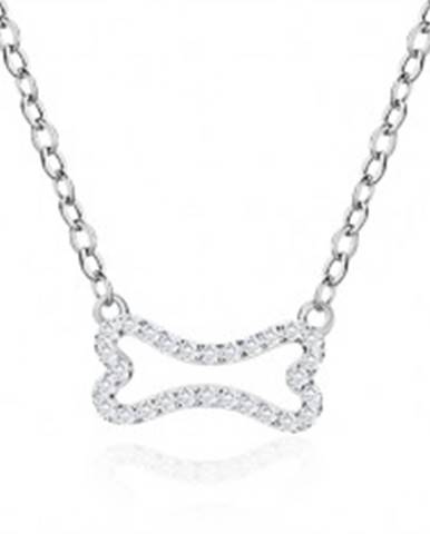 Strieborný náhrdelník 925 - zirkónová kostička, list, lesklá retiazka z oválnych očiek