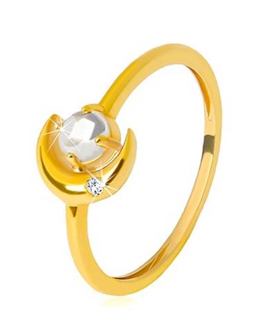Prsteň v žltom 9K zlate - polmeciac so zirkónikom, okrúhly zirkón v tvare kabošonu - Veľkosť: 51 mm