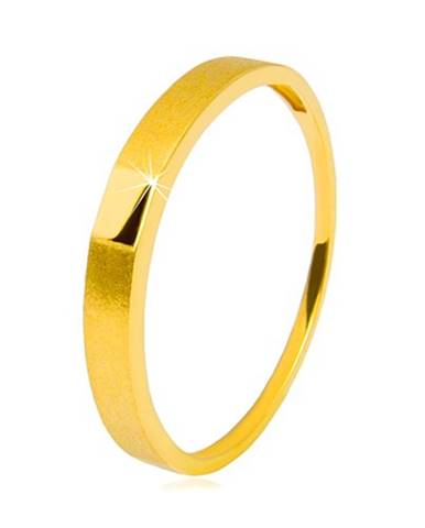 Zlatý prsteň 585 - lesklý hladký obdĺžnik, ramená so saténovým povrchom, 2,5 mm - Veľkosť: 49 mm
