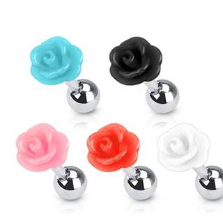 Oceľový piercing do ucha - motív rozkvitnutej ružičky z akrylu, guľôčka - Farba piercing: Biela