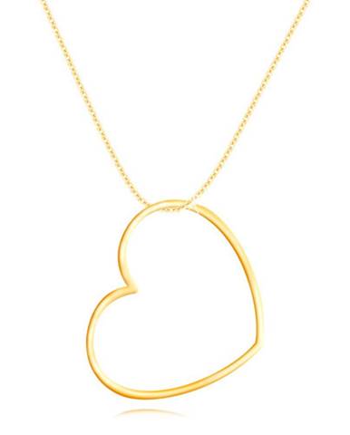Zlatý 9K náhrdelník - úzka lesklá kontúra srdca, oválne očká