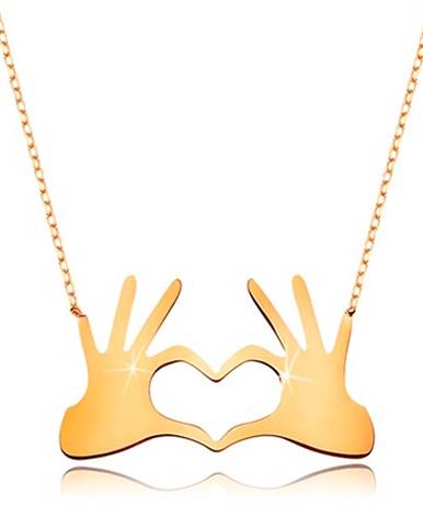 Náhrdelník zo žltého 9K zlata - srdce z dvoch spojených dlaní, jemná retiazka