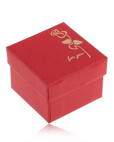 Trblietavá červená krabička na prsteň, kvet v zlatej farbe, "for you"