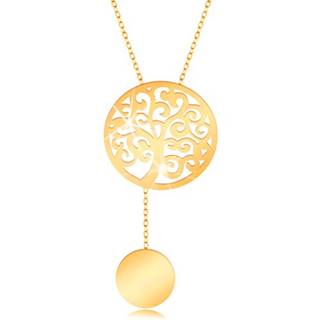 Zlatý náhrdelník 375 - kruh s vyrezávaným stromom a visiacim kolieskom