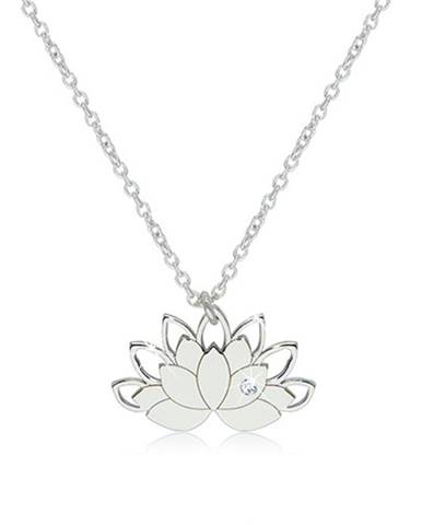 Strieborný 925 náhrdelník - lotosový kvet s kontúrami lupeňov a čírym zirkónikom