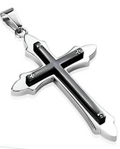 Oceľový prívesok - ozdobný lesklý kríž s úzkym čiernym krížikom